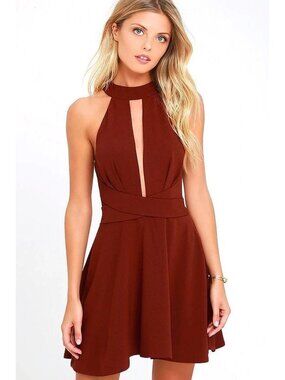 LuLu's Cross Your Heart Wine Red Skater Dress XL Burgundy Fit & Flare Mini